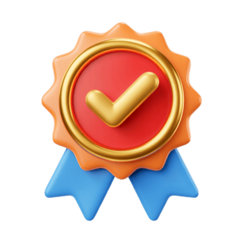 Red and Gold Badge with Ribbon and Check Mark on Transparent Background png