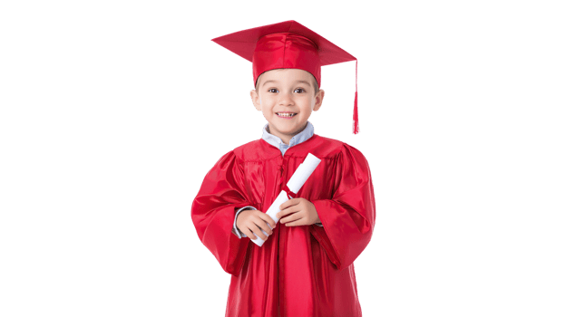 Young Child in Mini Graduation Cap and Robe Holding Diploma. Symbol of Early Education and Achievement png