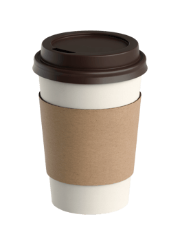 Realistic Paper Coffee Cup with Brown Lid and Cardboard Sleeve on Transparent Background png