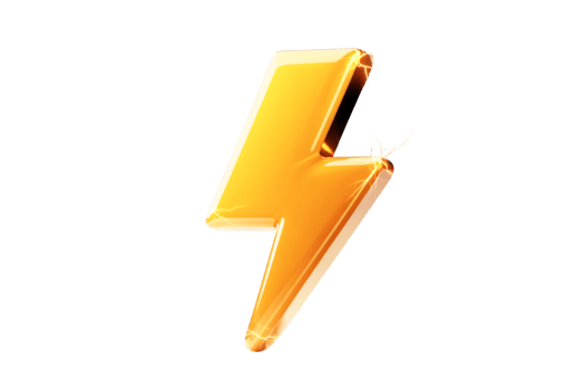 Shiny Thunder Bolt on Transparent Background, Glossy Amber Energy Sign, Lighting Design png