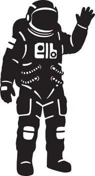 Silhouette of a Friendly Astronaut Waving in Space A Bold, Monochromatic Illustration of Cosmic Exploration vector