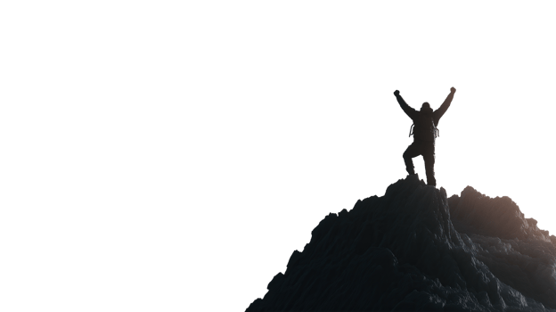 Man Celebrating on Mountain Summit Isolated on Transparent Background. Success Symbol png