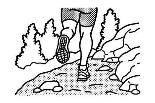 Trail running on rocky forest path fitness, outdoor exercise, healthy lifestyle, nature adventure, endurance activity vector