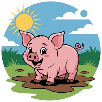 A cartoon pig standing in the mud vector