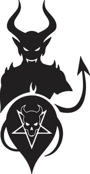 Menacing Silhouette of a Devil with Pentagram Skull, Dark and Ominous Illustration for Halloween, Gothic, or Occult Design vector