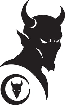 Mysterious Black Devil Silhouette, Intense Glaring Eyes, Dark Moody Art Design, Gothic Style Illustration - Professional digital artwork with vibrant colors and detailed composition vector