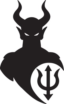 Menacing Devil Silhouette with Trident, Dark Fantasy Artwork, Mysterious and Ominous Illustration, Black and White Design vector