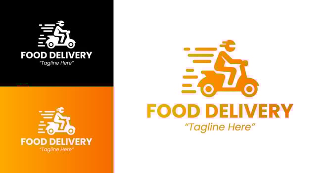 Minimalist Orange Food Delivery Branding Logo with Dynamic Motorbike Illustration vector