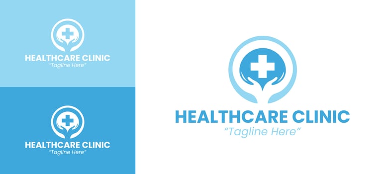 Minimalist Healthcare Clinic Logo Featuring Medical Symbols and Blue Color vector