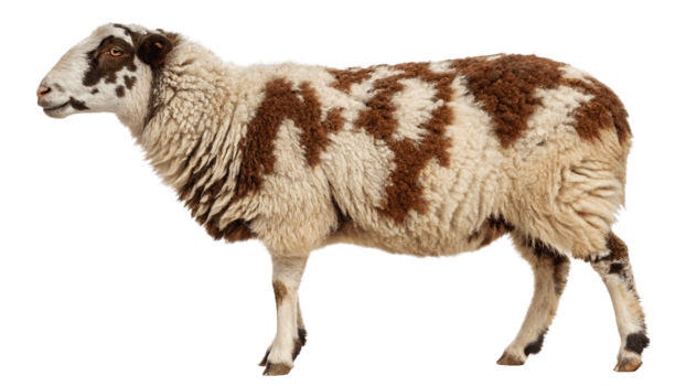 A sheep with brown and white spots png