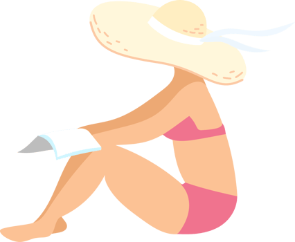 Woman sunbathing on the beach with book png