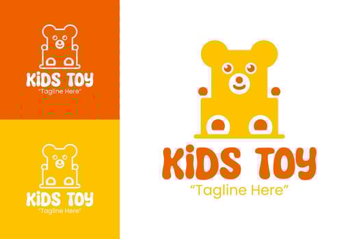 Vibrant Kids Toy Logo with Bear Mascot and Playful Blocks in Yellow and Orange vector