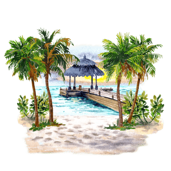 Tropic landscape with Palms and The Pier in the Sea png