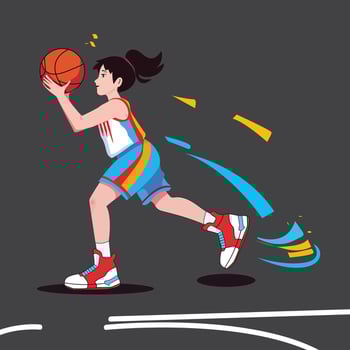 A cute girl plays basketball vector