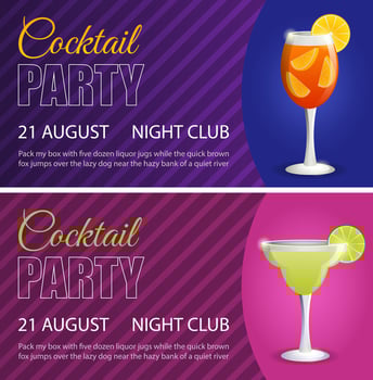 Set of templates of horizontal flyers, invitations to cocktail party. vector