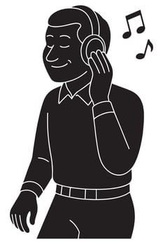 Silhouette of a man listening to music with implied headphones, slight head nod vector