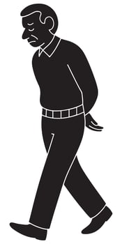Silhouette of a man walking slowly with hands behind back in quiet contemplation vector