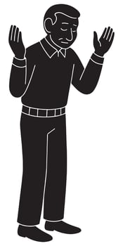 Silhouette of a man with arms lifted in deep prayer, head slightly bowed vector