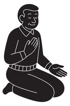 Silhouette of a man seated peacefully, body relaxed, as if lost in divine thought vector