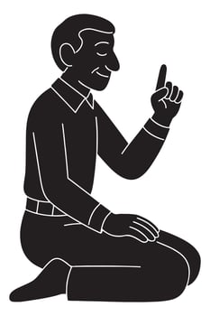 Silhouette of a man sitting in tahiyyat position with index finger raised vector