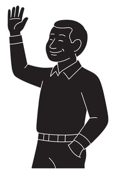 Silhouette of a man waving with one arm raised above shoulder looking happy vector