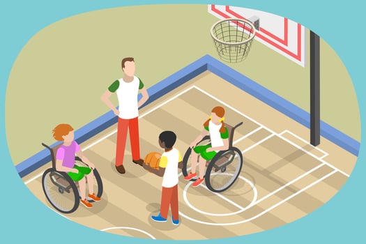 3D Isometric Flat Conceptual Illustration of Kids With Physical Disability, Medical Rehabilitation vector