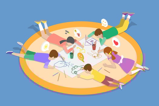 3D Isometric Flat Conceptual Illustration of Painting Children, Creative Hobby for Kids vector