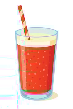 A glass of strawberry smoothie with a straw vector