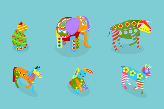3D Isometric Flat Set of Mexican Alebrijes, Celebration Decoration vector