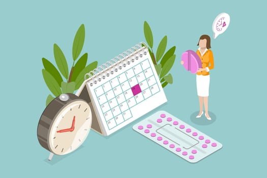 3D Isometric Flat Conceptual Illustration of Contraception Pills, Pregnancy Prevention and Baby Birth Control vector