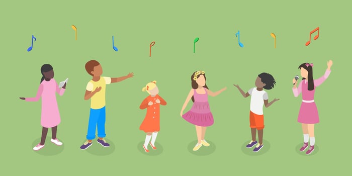 3D Isometric Flat Set of Singing Children , Music School Students vector