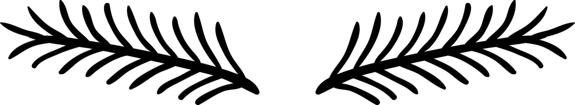 Two hand drawn branches with thin leaves are creating a symmetrical design, perfect for nature inspired projects, logos, or decorative elements vector