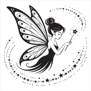 Fairy with wings and a magic wand vector