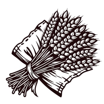 Bundle of wheat ears tied together with rustic cloth hand drawn vintage engraving illustration vector