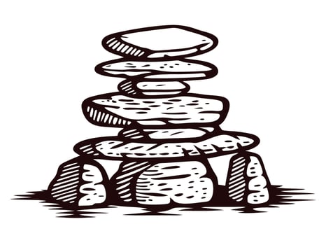 Balanced stack of stones depicted in black and white artwork vector