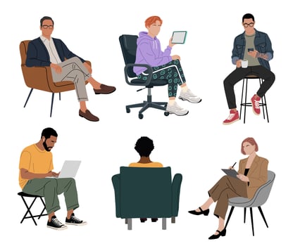 Business people sitting in armchairs with laptop vector