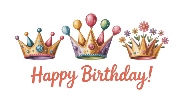 Three crowns celebrating happy birthday on transparent background png