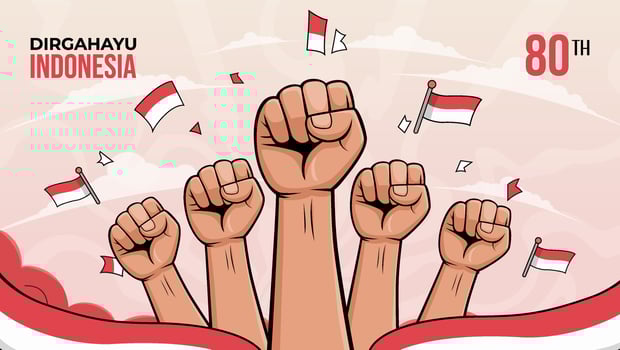 Celebration of Indonesia Independence Day With Fists Raised in Unity vector