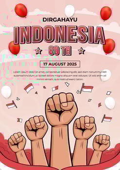 Poster Celebrating Indonesia Independence Day with Raised Hands and Flags vector