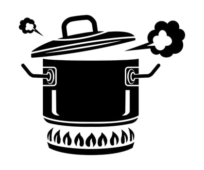 Silhouette illustration of boiling pot on fire. vector