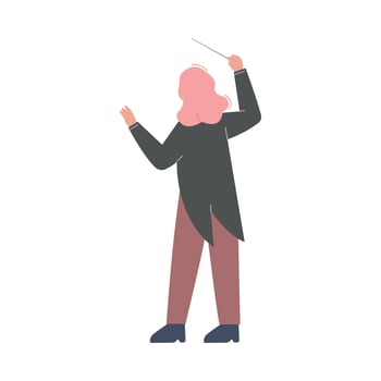 Conductor Performing on Stage, Musician in Tuxedo Directing Classic Instrumental Symphony Orchestra Flat Style Illustration vector