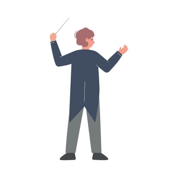 Back View of Man Conductor on Stage, Musician Directing Classic Instrumental Symphony Orchestra Flat Style Illustration vector