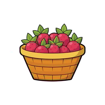 Cartoon basket brimming with ripe red radishes and leaves vector