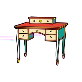 Stylized colorful desk with drawers and small shelf space vector