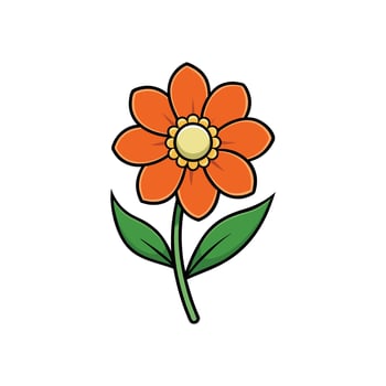 Cheerful orange cartoon flower with leaves on white background vector