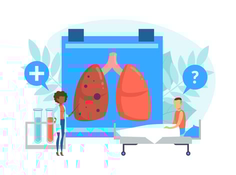 Tiny Doctor Examining Huge Human Lungs of Patient, Disease and Treatment of Internal Organ Flat Illustration vector