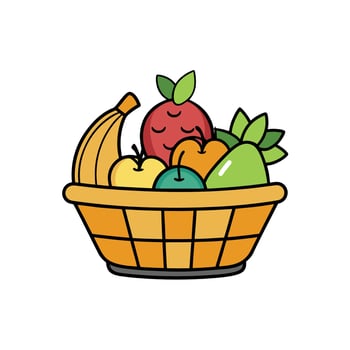Cartoon style basket filled with ripe and fresh fruits vector