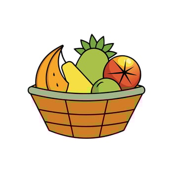 Vibrant cartoon fruit basket with summer seasonal produce vector