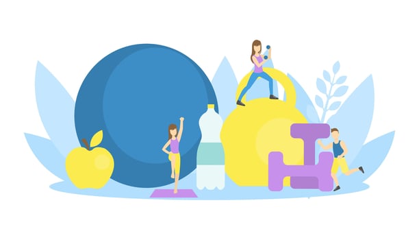 Tiny Women Training with Sports Equipment, Active Healthy Lifestyle and Fitness Training Concept Illustration vector