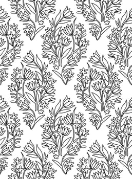 Coloring book. Seamless pattern with rhombus of abstract outline flowers. Tile. Line illustration. Outline vector
